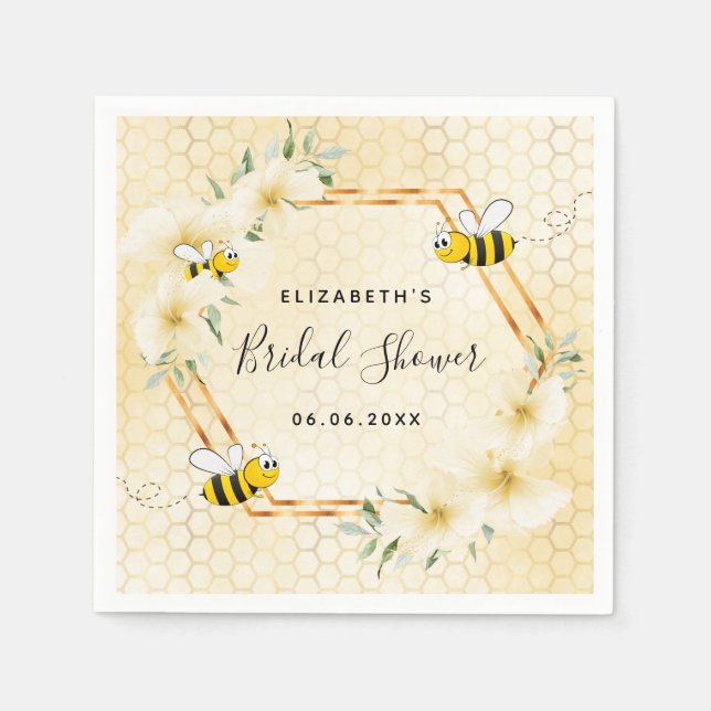 Bumble bee yellow honeycomb floral bridal shower napkin (Front)