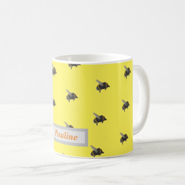 bumble bee yellow personalised name coffee mug (Front Right)