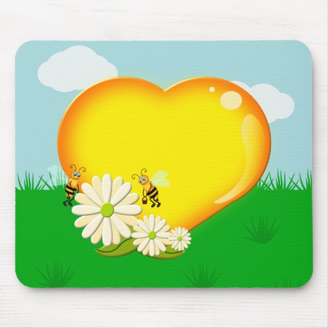 Bumble Bees and a Honey Heart Mouse Mat (Front)