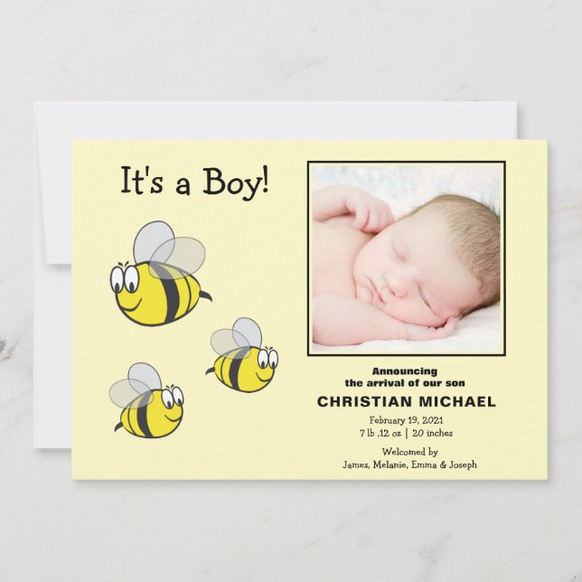 Bumble Bees Baby Photo Birth Announcement (Front)