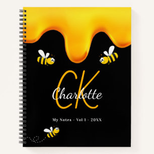 Bumble bees black honey dripping monogram diary notebook