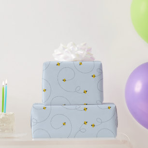 Bumble Bees Blue Baby Shower Seamless Wrapping Paper