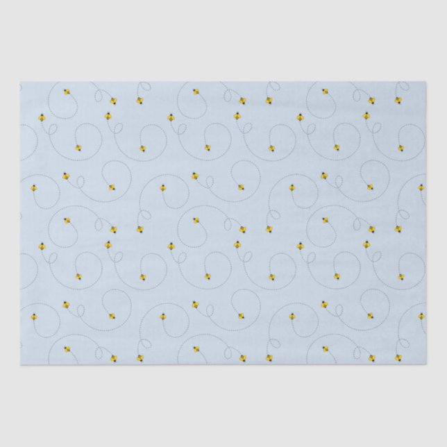 Bumble Bees Blue Baby Shower Tissue Paper (Front)