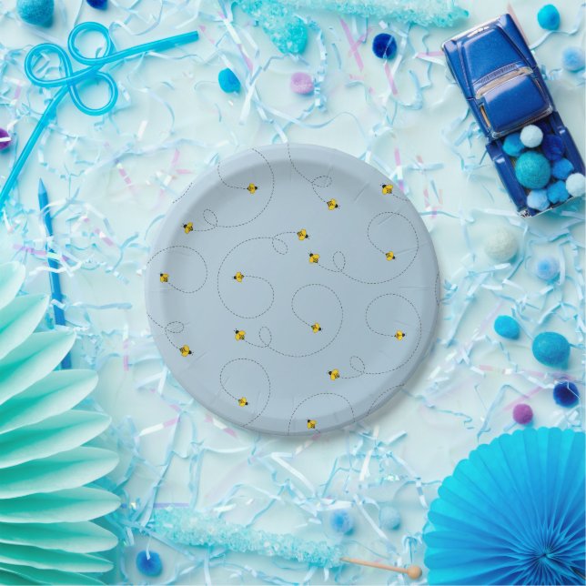 Bumble Bees Cornflower Blue Paper Plate (Party)