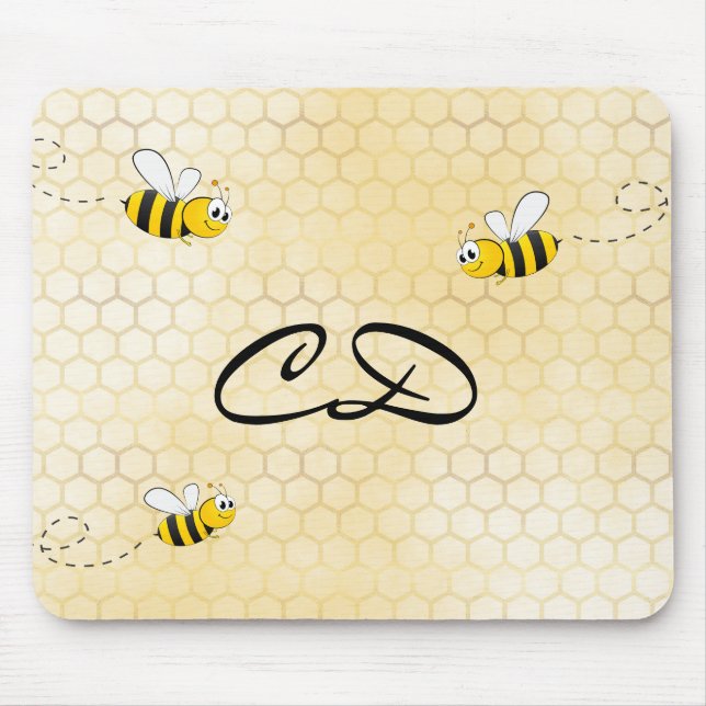 Bumble bees cute honeycomb fun humour monogram mouse mat (Front)