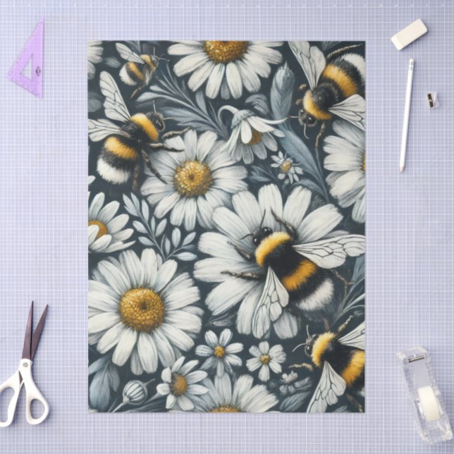 Bumble Bees & Daisies Floral Decoupage Tissue Paper (Craft)