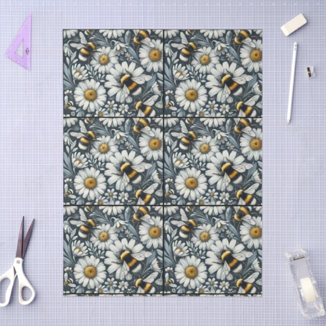 Bumble Bees & Daisies Floral Decoupage Tissue Paper (Craft)