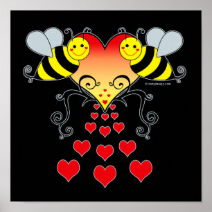 Bumble Bees & Hearts Art Posters