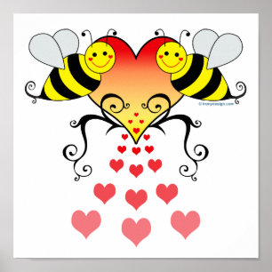 Bumble Bees Hearts Love Poster