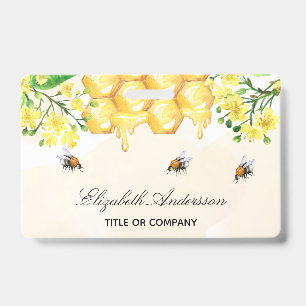 Bumble bees honey yellow floral name script ID badge