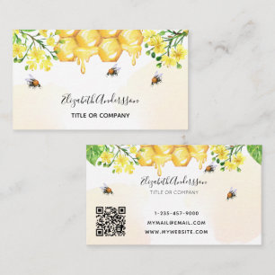 Bumble bees honey yellow floral qr code business card
