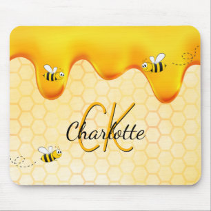 Bumble bees honeycomb honey dripping monogram mouse mat