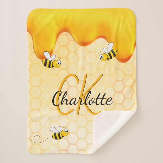 Bumble bees honeycomb honey dripping monogram sherpa blanket (Front)