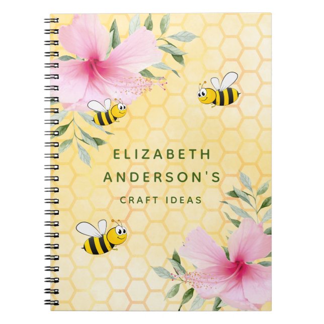 Bumble bees honeycomb pink florals craft ideas notebook (Front)