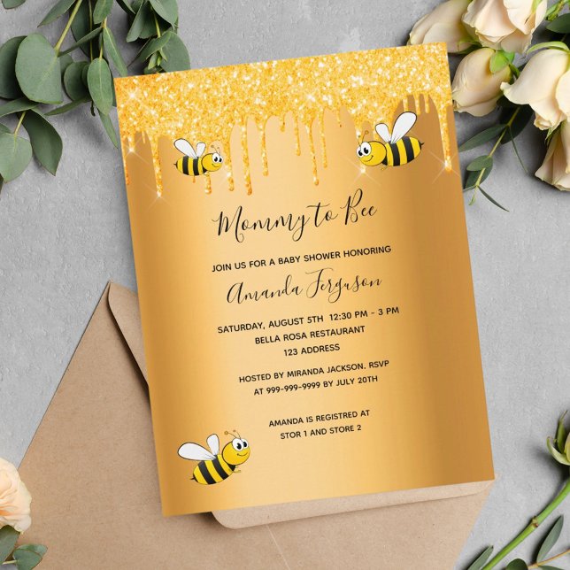 Bumble bees Mummy to bee gold glitter baby shower Postcard (Creator Uploaded)
