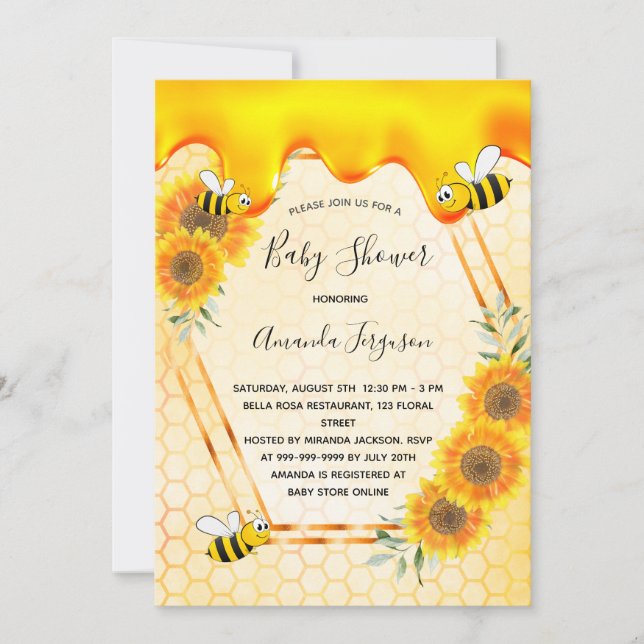 Bumble bees sunflowers mum to bee baby shower invitation (Front)