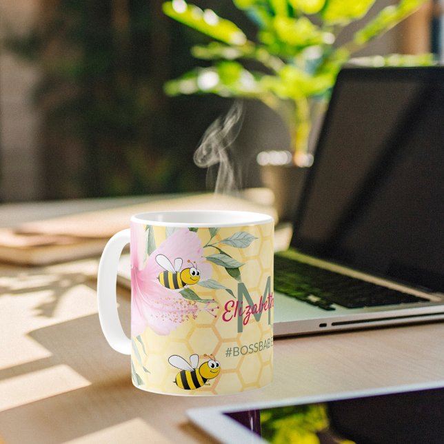 Bumble bees yellow honeycomb name bossbabe coffee mug (Creator Uploaded)