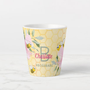 Bumble bees yellow honeycomb pink bossbabe latte mug
