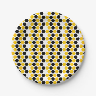 Bumble Black Yellow Geometric Hexagram Hex Pattern Paper Plate