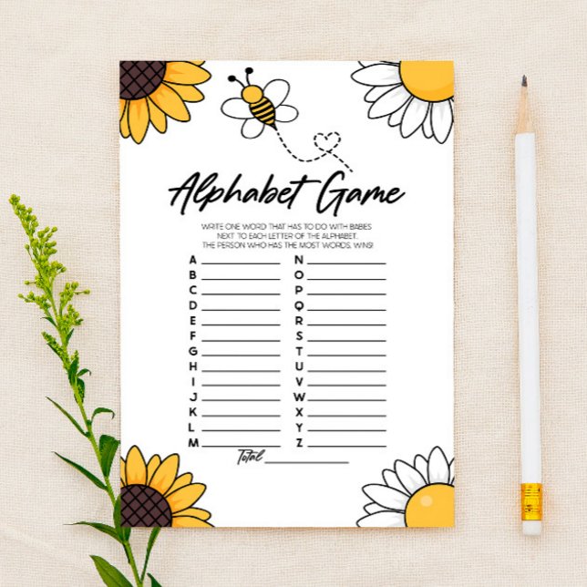 Bumble Honey Bee Alphabet Baby Shower Game Stationery (Creator Uploaded)