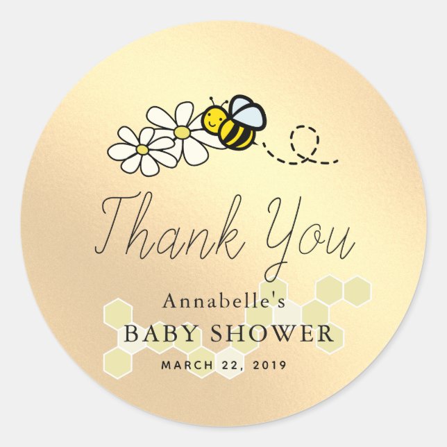  Bumble/Honey Bee Gold Baby Shower Classic Round S Sticker (Front)