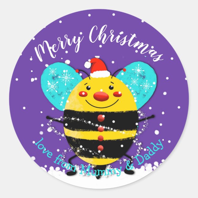 bumble honey bee of Christmas present merry gift Classic Round Sticker (Front)