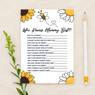 Bumble Honey Bee Who Knows Mummy Baby Shower Game Stationery