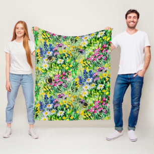 BUMBLEBEE and flowers Fleece Blanket