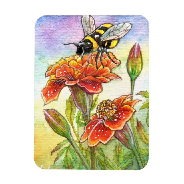 Bumblebee And Marigold Magnet (Vertical)