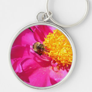 Bumblebee and Peony Key Ring