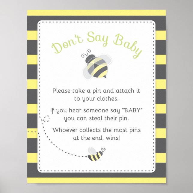 Bumblebee Baby Shower Don't Say Baby Game Sign (Front)