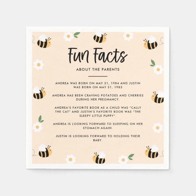 Bumblebee Baby Shower Fun Facts Napkin (Front)