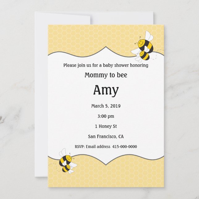 Bumblebee baby shower invitation for mummy to bee (Front)