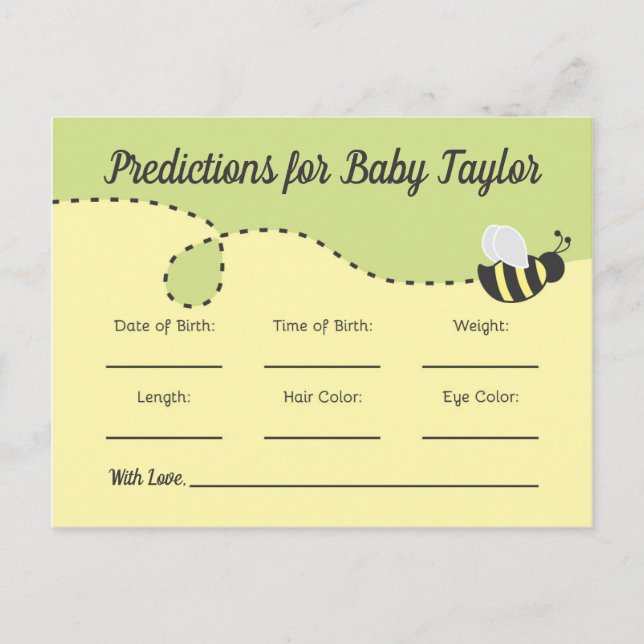 Bumblebee Baby Shower Predictions yellow and green Invitation Postcard (Front)