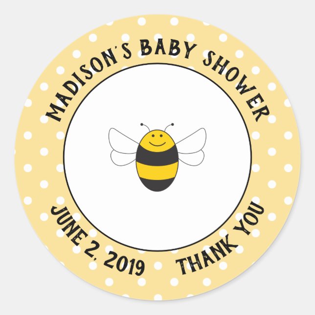 Bumblebee baby shower thank you stickers for favou (Front)