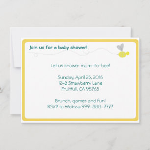 Bumblebee Baby Shower Yellow Trim Invitation
