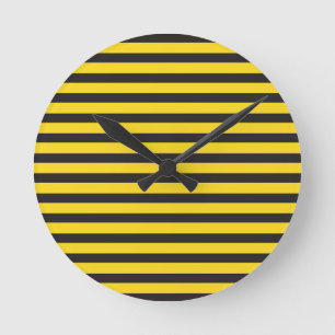 Bumblebee Black Yellow Horizontal Lines Bumble Bee Round Clock
