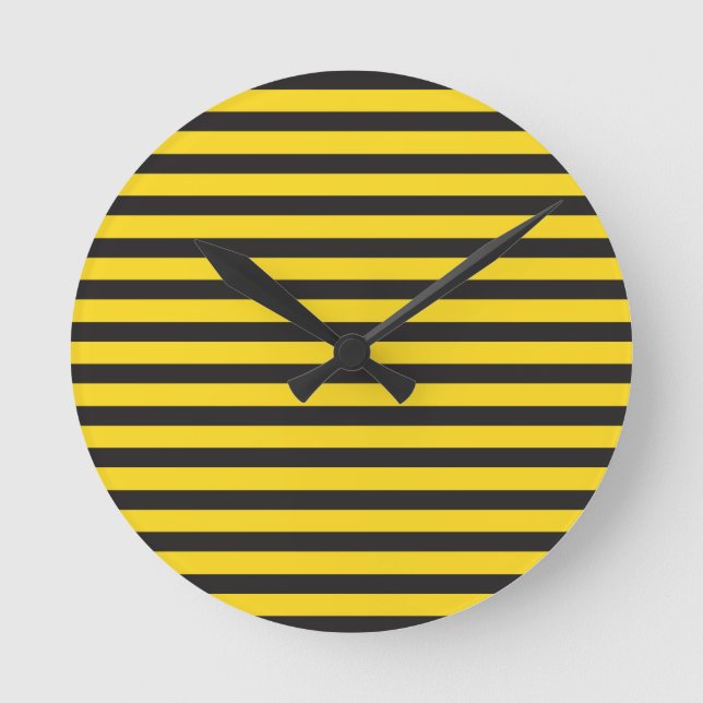 Bumblebee Black Yellow Horizontal Lines Bumble Bee Round Clock (Front)