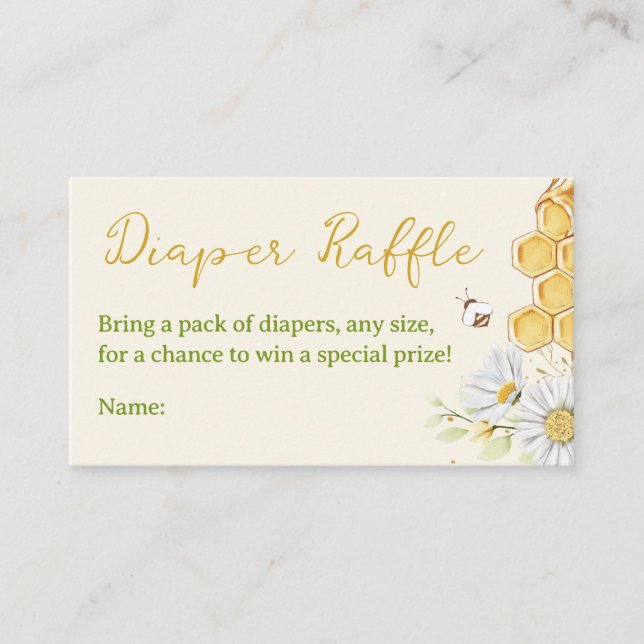 Bumblebee Diaper Raffle Ticket Yellow Baby Shower  Enclosure Card (Front)