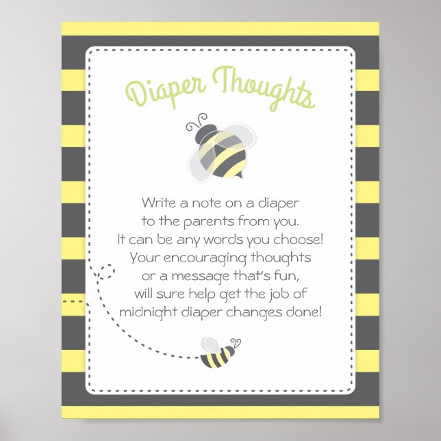 Bumblebee Diaper Thoughts Baby Shower Game Sign (Front)