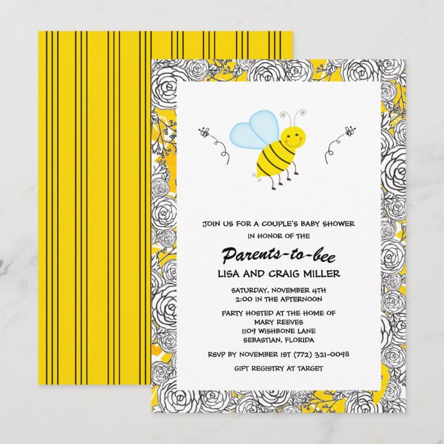 Bumblebee Floral Couple's Baby Shower Invitation (Front/Back)