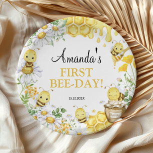 Bumblebee Floral First Bee Day Birthday Party Paper Plate