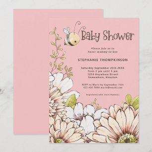 Bumblebee Florals Baby Pink Shower Invitation