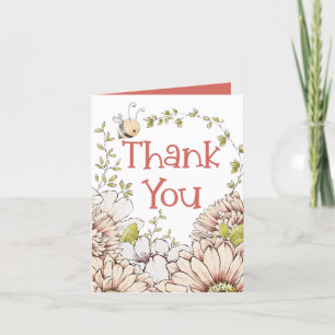Bumblebee Florals Coral Baby Shower Thank You Card