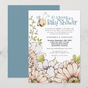 Bumblebee Florals Teal Drive Thru Baby Shower Invitation