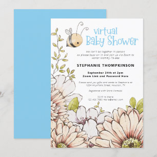 Bumblebee Florals Virtual Baby Blue Shower Invitation