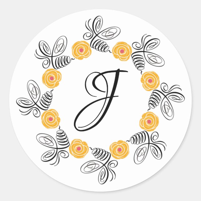 Bumblebee Flower Monogram Sticker (Front)