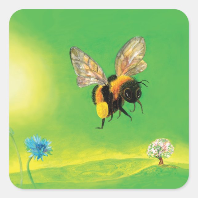 Bumblebee Flying over the Meadow   Square Sticker (Front)