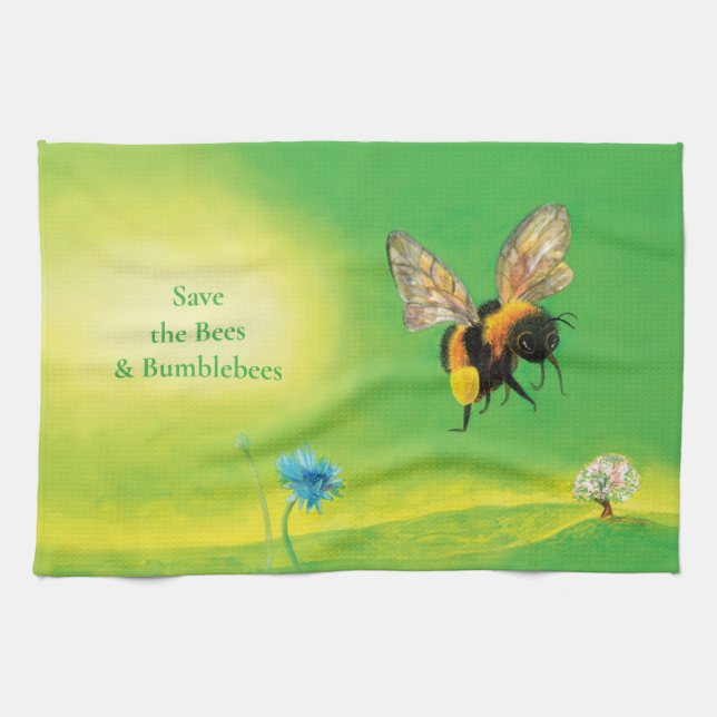 Bumblebee Flying over the Meadow   Tea Towel (Horizontal)