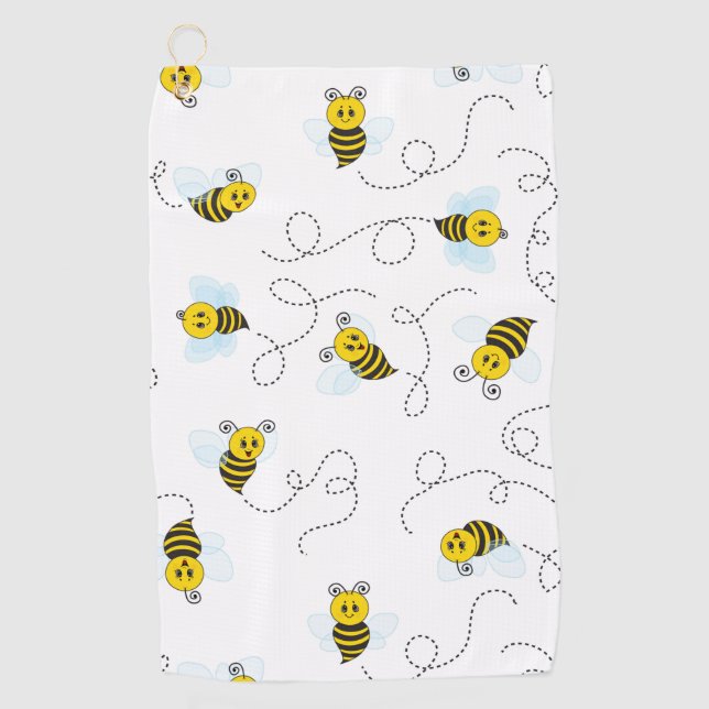 Bumblebee Flying Yellow Black Bumble Bee Golf Towel (Front)